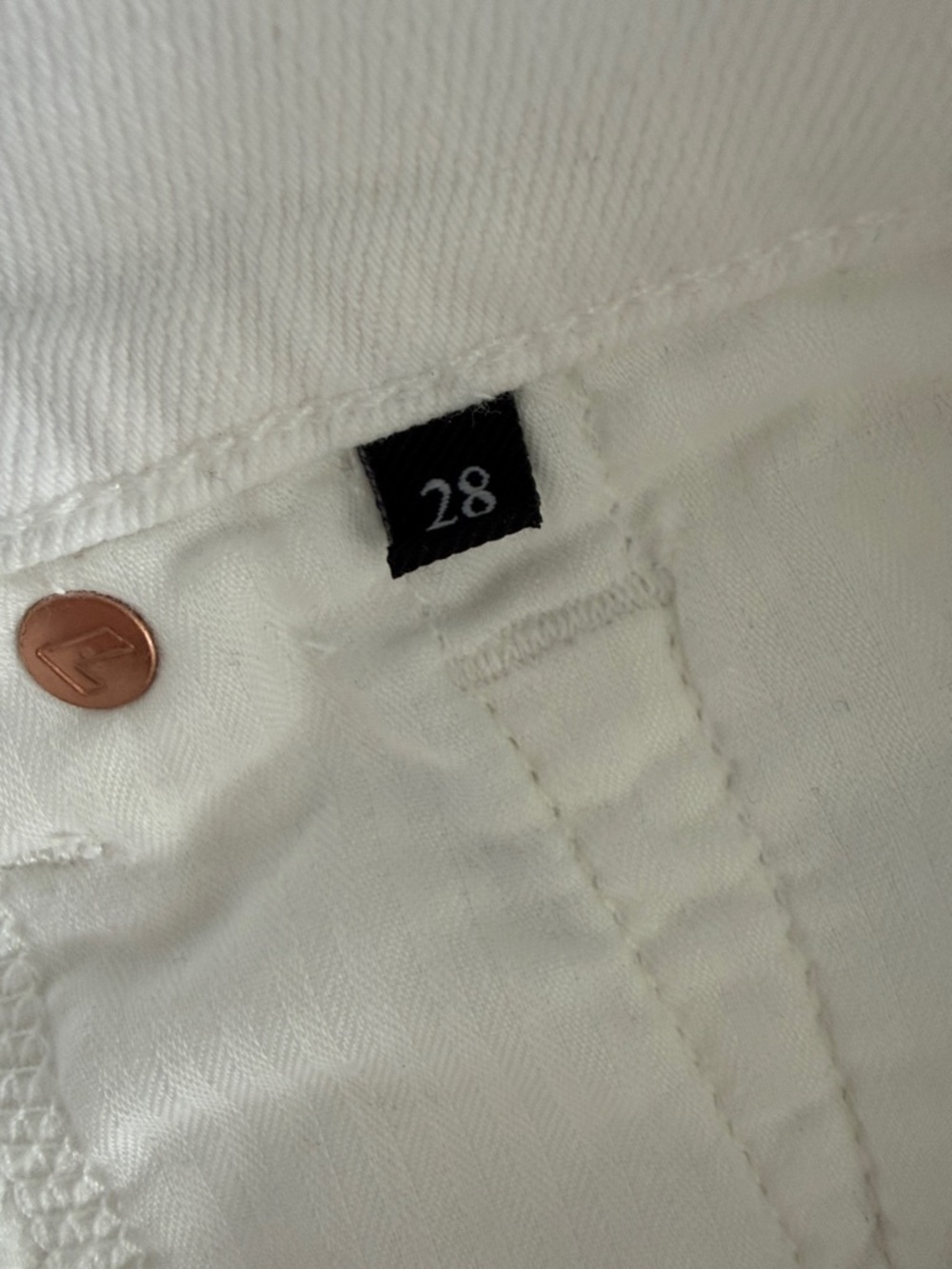 7 For All Mankind White Frayed Hem Denim Shorts with Gold Hardware - Picture 5 of 9